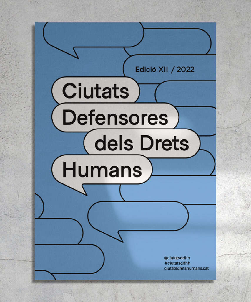 Off Course, Ciutats Defensores del Drets Humans: Poster mockup, blue, rebranding with a global identity